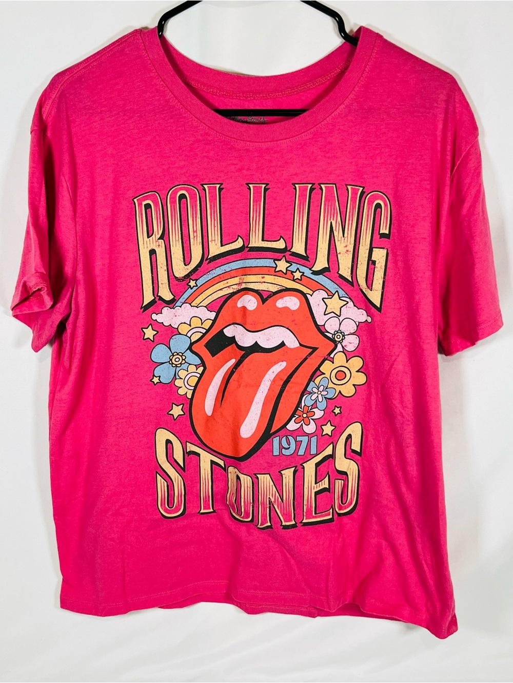 the Rolling Stones Kids' Bright Hot Pink Graphic Tee with Retro Tongue Logo
